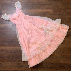 Vintage Romantic Floral Off Shoulder Pink Dress